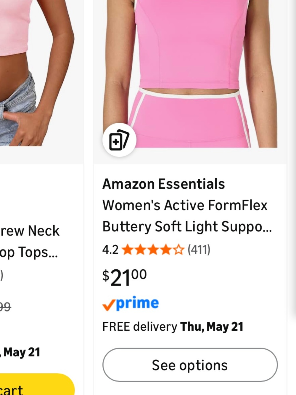 NWOT Amazon Essentials Crop Sports Tank (Top Only)- Pink - Picture 8 of 9